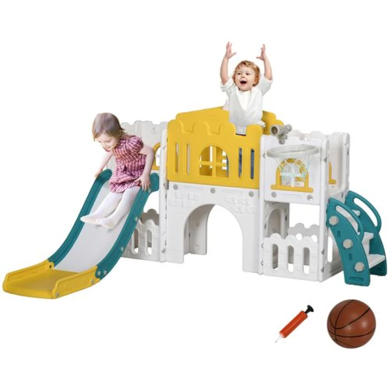 Image of AIYAPLAY 7 in 1 Toddler Slide with Basketball Hoop - for 1-3 Years - Yellow TJ Hughes 5056725563165