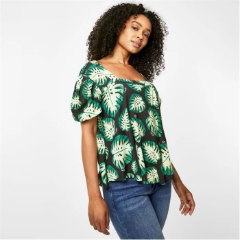 Image of Biba Square Neck Top - Palm Print