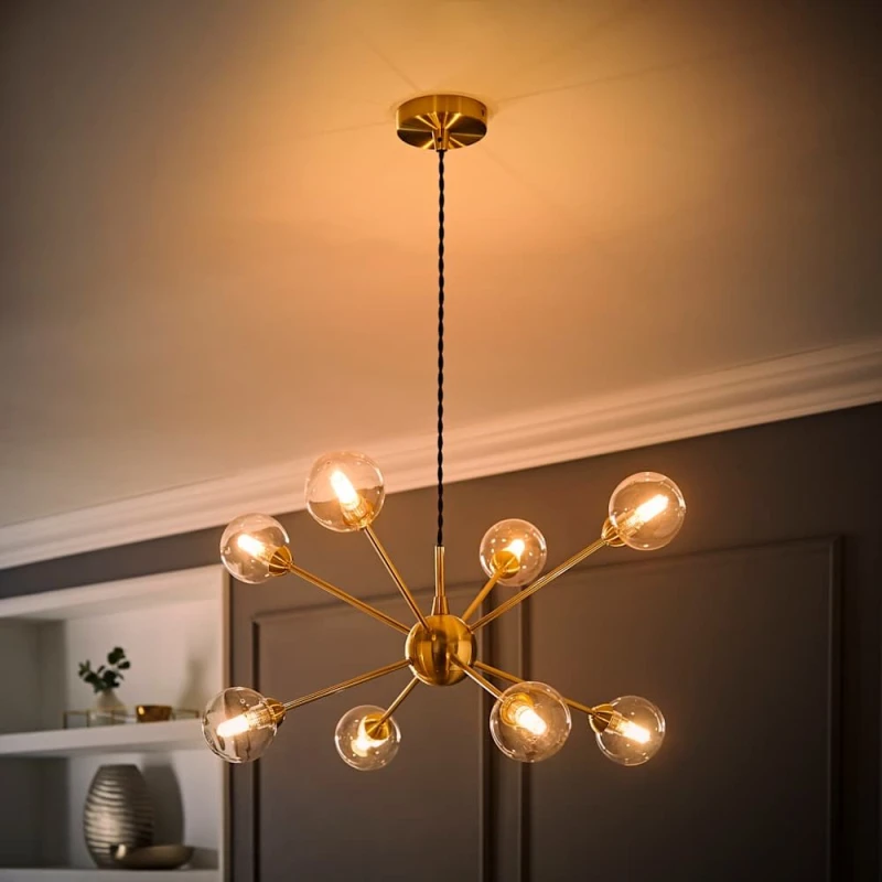 Image of ValueLights ValueLights Sputnik Adjustable Drop 8 Way Glass Ceiling Pendant Light with Bulbs in Gold Gold One Size Unisex 5059406070341