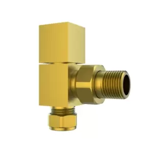 Image of Brushed Brass Square Straight Radiator Valves - For Pipework Which Comes From The Floor