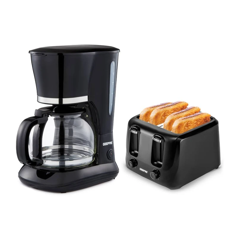Image of Geepas 1.5L Filter Coffee Machine & 4 Slice Toaster Combo Set in Black Unisex