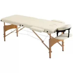 Image of HOMCOM Portable Massage Bed, Folding Spa Beauty Massage Table with 2 Sections, Carry Bag and Wooden Frame, Cream