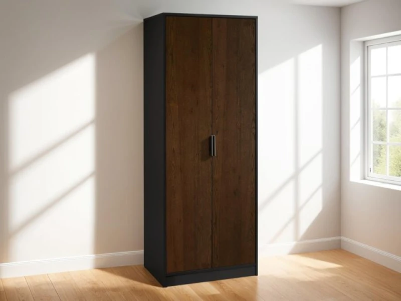 Image of Julian Bowen Alba 2 Door Wardrobe - Soft Close - Walnut/Black ALB014