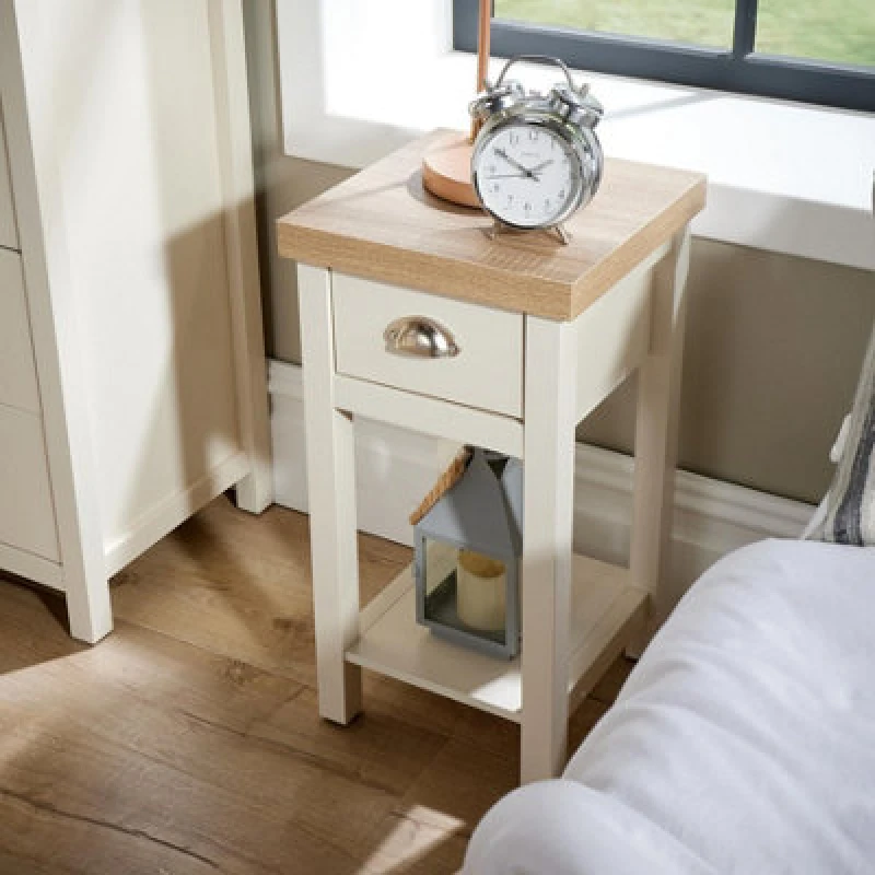 Image of Home Source Avon 1 Drawer Slim Bedside Table Storage Unit Off White