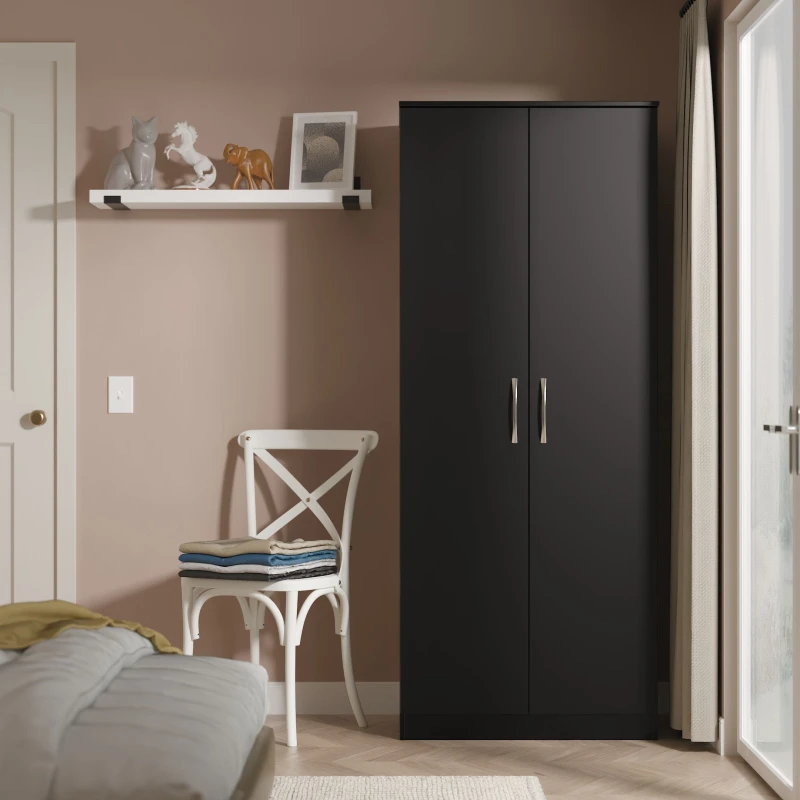 Image of Ready Assembled 2 U Hampshire 2 Door Wardrobe (Ready Assembled) in Black Unisex