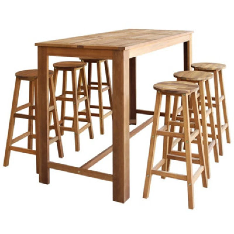 Image of vidaXL Solid Acacia Wood Bar Table and Stool Set 7 Piece Dining Furniture