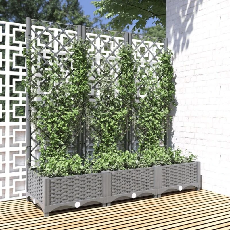 Image of VIDAXL Vidaxl - Garden Planter with Trellis Light Grey 120x40x121.5cm pp 8720845671662