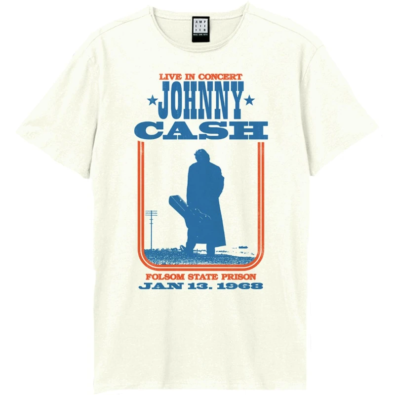 Image of Amplified Amplified Men Man In Black At Folsom Johnny Cash T-Shirt in White Size: X-Small White XS Male 5063693954826