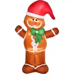 Image of 6ft Christmas Inflatable Gingerbread Man & Santa Hat w/ LED Lights - Multi-colored - Homcom