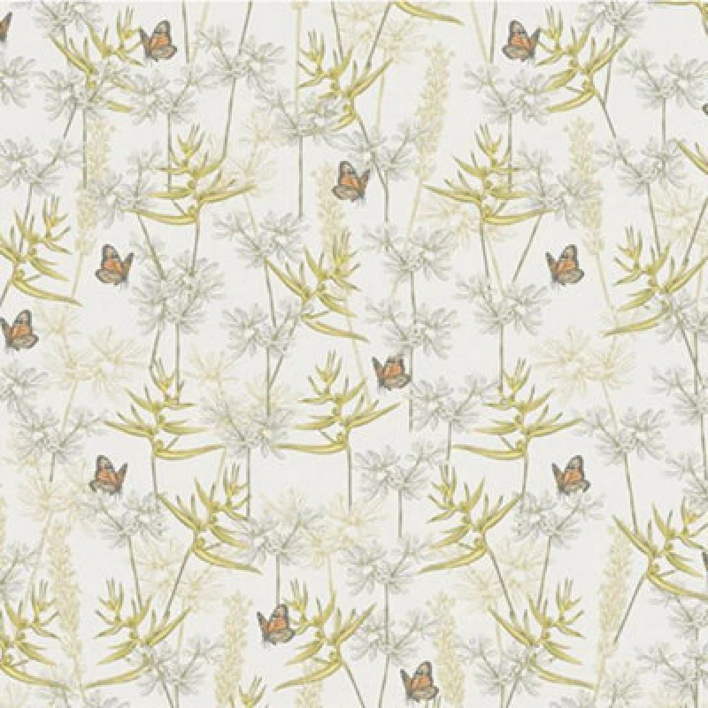 Image of As Creation Drawn Into Nature White Wallpaper Butterflies Floral Flowers