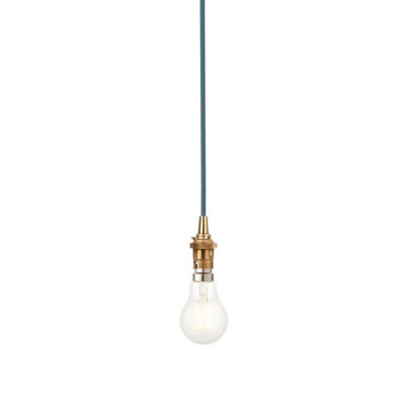 Image of Luminosa Lighting Luminosa Eltham Slim Pendant Ceiling Light Brushed Aged Brass Plate, Blue Flex, 1X B22
