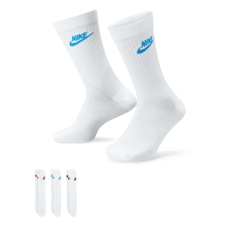 Image of Nike 3 Pack of Essential Crew Socks White/Blue unisex XL 11-14.5