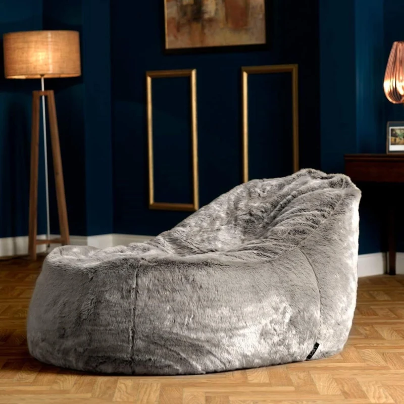 Image of icon Soho Faux Fur Bean Bag Lounger Natural Giant Bean Bag Chair in Light Grey Light Grey Unisex