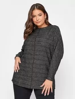 Image of Yours Yours Contrast Metallic Trim Front Seam, Black, Size 26-28, Women