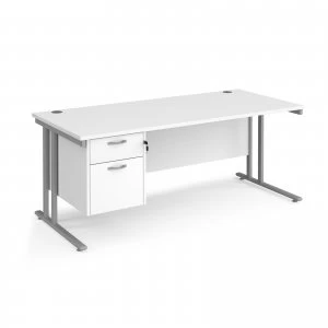 Image of Maestro 25 SL Straight Desk With 2 Drawer Pedestal 1800mm - Silver can