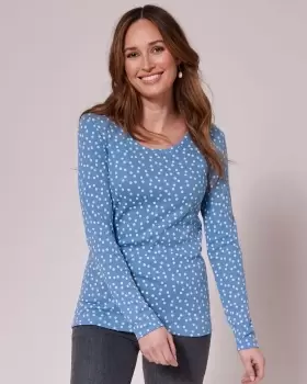 Image of Cotton Traders Womens Wrinkle Free Long Sleeve Spot Jersey Top in Blue