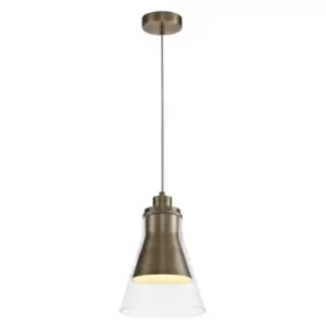 Image of Luminosa Lighting - Ceiling Dome Pendant, 1 x E27, Antique Brass, Clear Glass