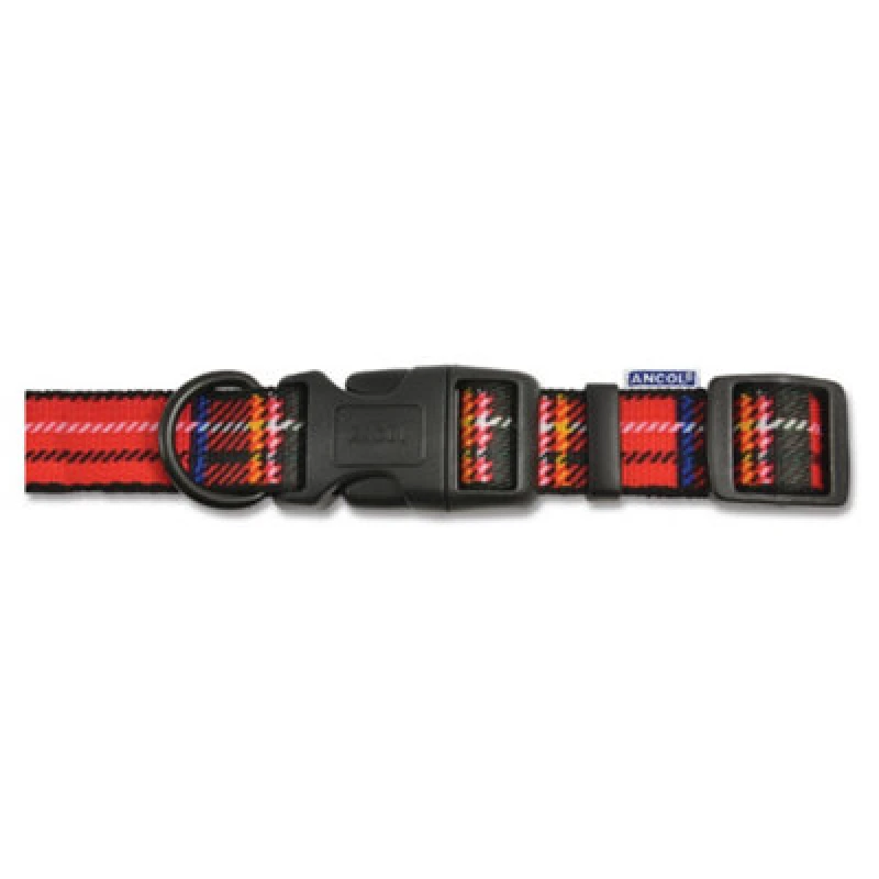 Image of Indulgence Nylon Adjustable Collar Tartan Red 45-70cm Sz 5-9