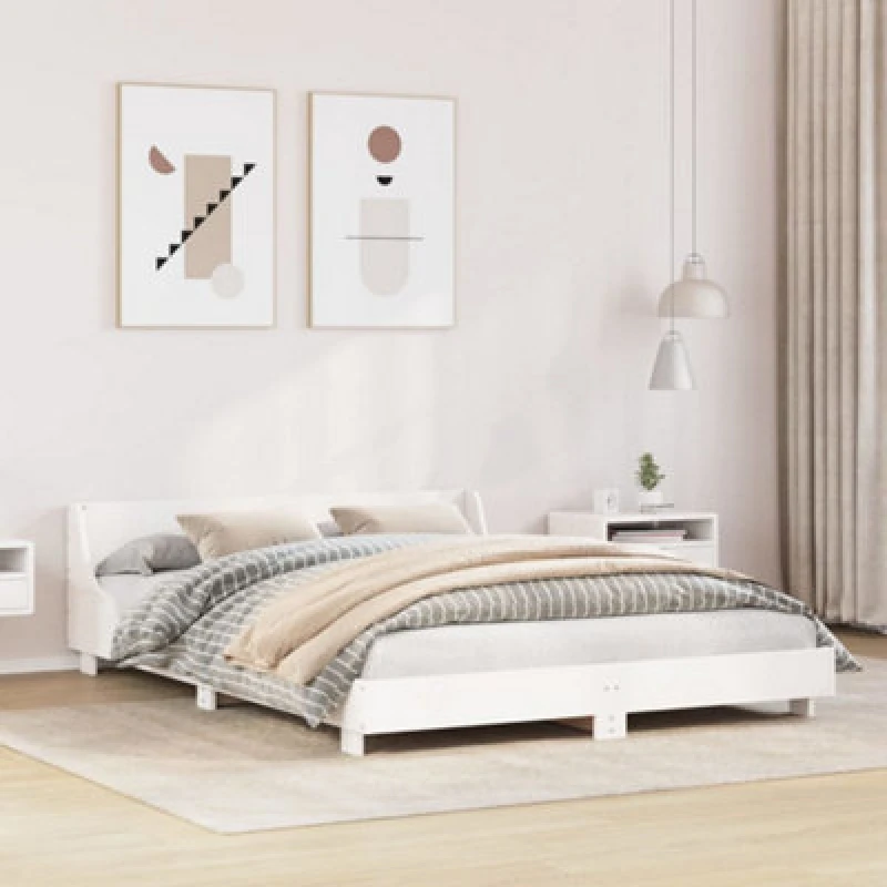 Image of VIDAXL Vidaxl - Bed Frame without Mattress White 150x200cm King Size Solid Wood Pine 8721102852015