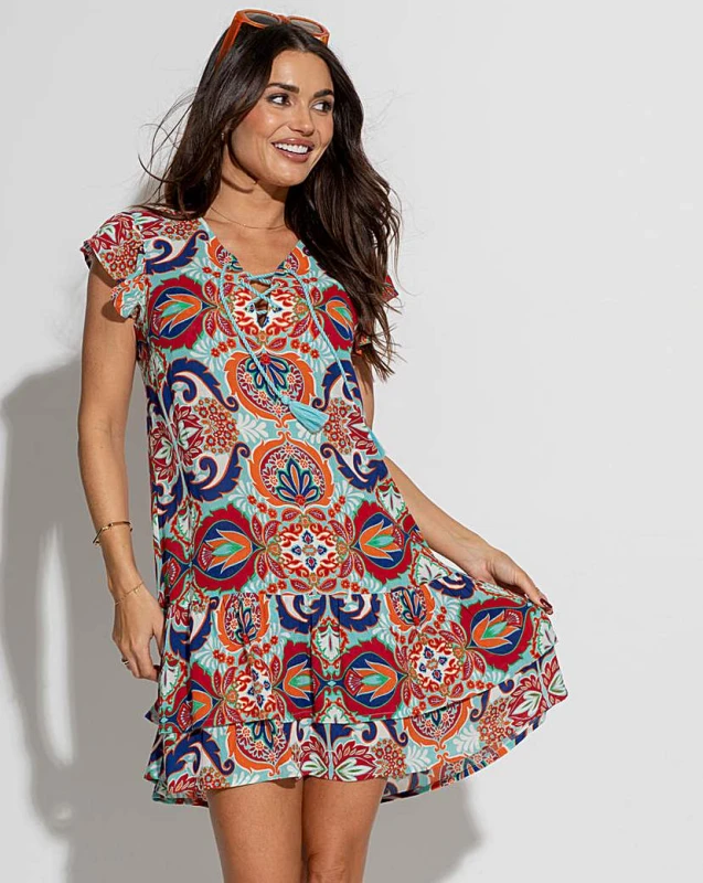 Image of Pour Moi? Gracie Crinkle Frill Swing Beach Dress Navy/Aqua - Pour Moi? - Size: 12 Navy/Aqua Female 12 XY82903