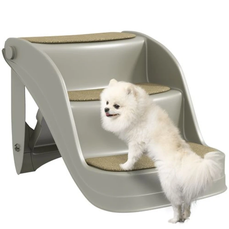 Image of PawHut Foldable Pet Stairs 3 Steps with Non-slip Mats for Small Dogs, Grey D06-050V01GY