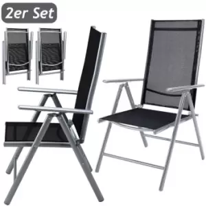 Image of Casaria - Set of 2 Garden Chairs with High-Back Foldable and Adjustable Weatherproof Outdoor Chair Pair Aluminium Silver