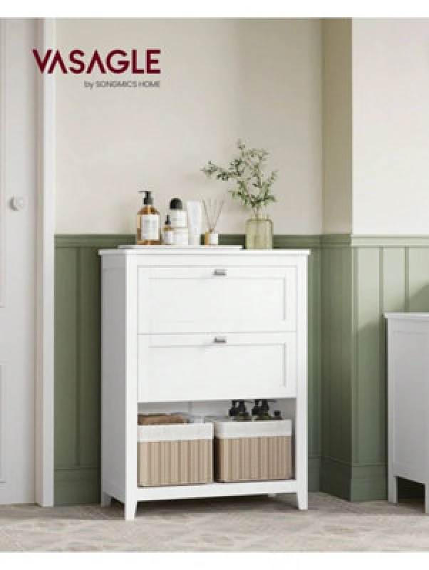 Image of Songmics Vasagle Bathroom Cabinet, Storage Cabinet, 2 Drawers With 1 Set Of Adjustable Dividers, 2 Baskets, Side Board
