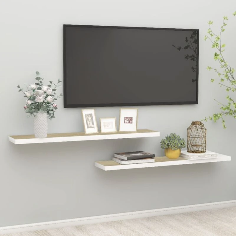 Image of VIDAXL Vidaxl - Floating Wall Shelves 2 pcs Oak and White 120x23.5x3.8cm mdf 8720286416877