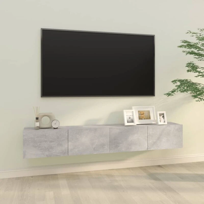 Image of Vidaxl Wall TV Cabinets 2 Pcs Concrete Grey 100X30X30 Cm Engineered Wood, Grey 804548