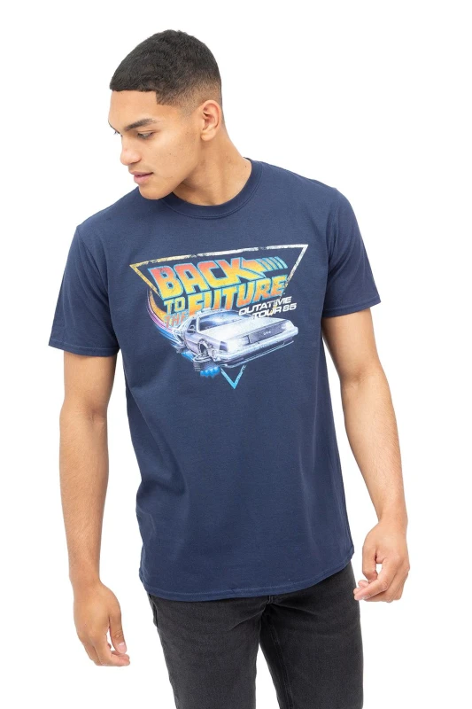 Image of Back To The Future Back To The Future Tour Cotton Mens T-Shirt Navy Navy