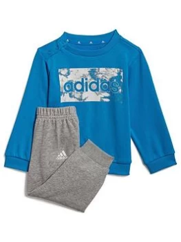 Image of adidas Infant Linear Crew & Pant Set, Blue/Grey, Size 2-3 Years, Women