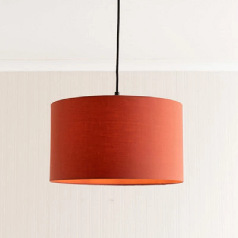 Image of ValueLights ValueLights Reni Rust Red Fabric Easy Fit Drum Ceiling Lamp Shade with LED Bulb in Burnt Orange Size: Medium Burnt Orange Medium Unisex