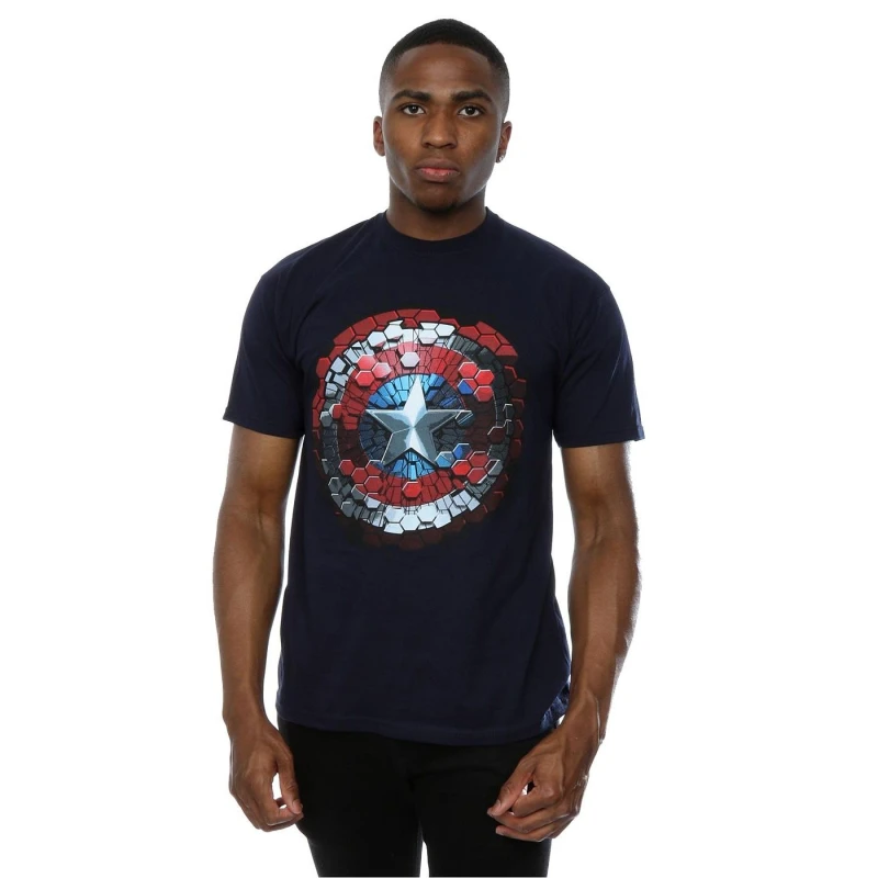 Image of Marvel Marvel Men Captain America Civil War Hex Shield T-Shirt in Navy Size: Small Navy S Male 5057068018442