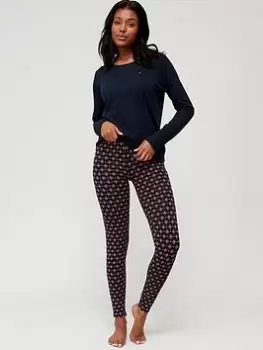 Image of Tommy Hilfiger Long Sleeve T-Shirt & Legging Pyjama Set - Blue Size XL, Women