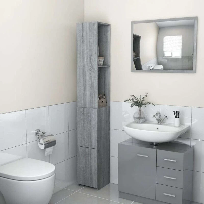 Image of VIDAXL Vidaxl - Bathroom Cabinet Grey Sonoma 25x26.5x170cm Engineered Wood 8720286956380