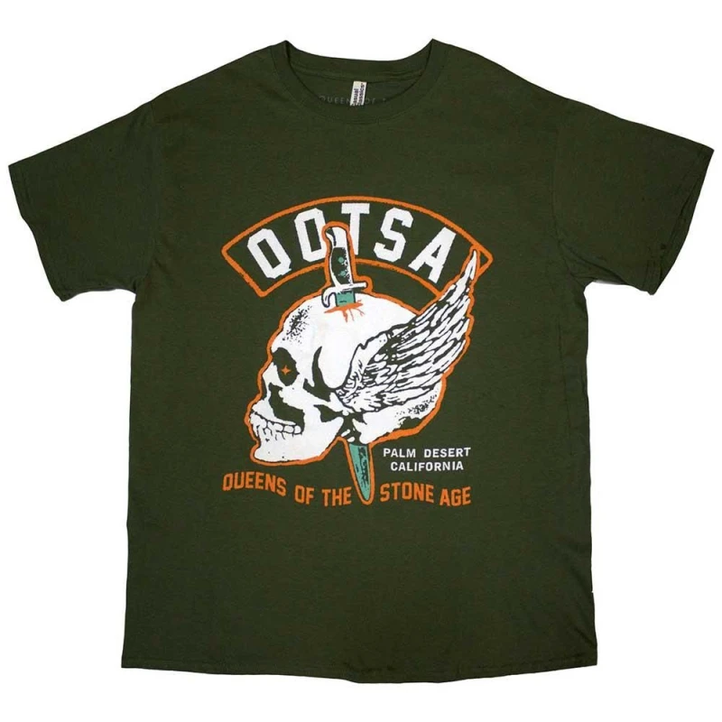 Image of Queens Of The Stone Age Queens Of The Stone Age Men Winged Skull T-Shirt in Green Size: 2X-large Green XXL Male 5063574980333