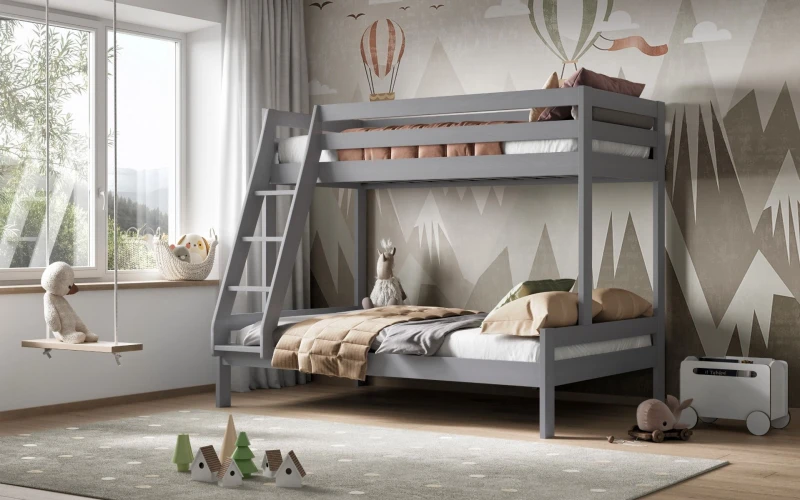 Image of Noomi Nora Solid Wood Triple Bunk Bed in Grey Size: EU Single Grey Unisex EU Single