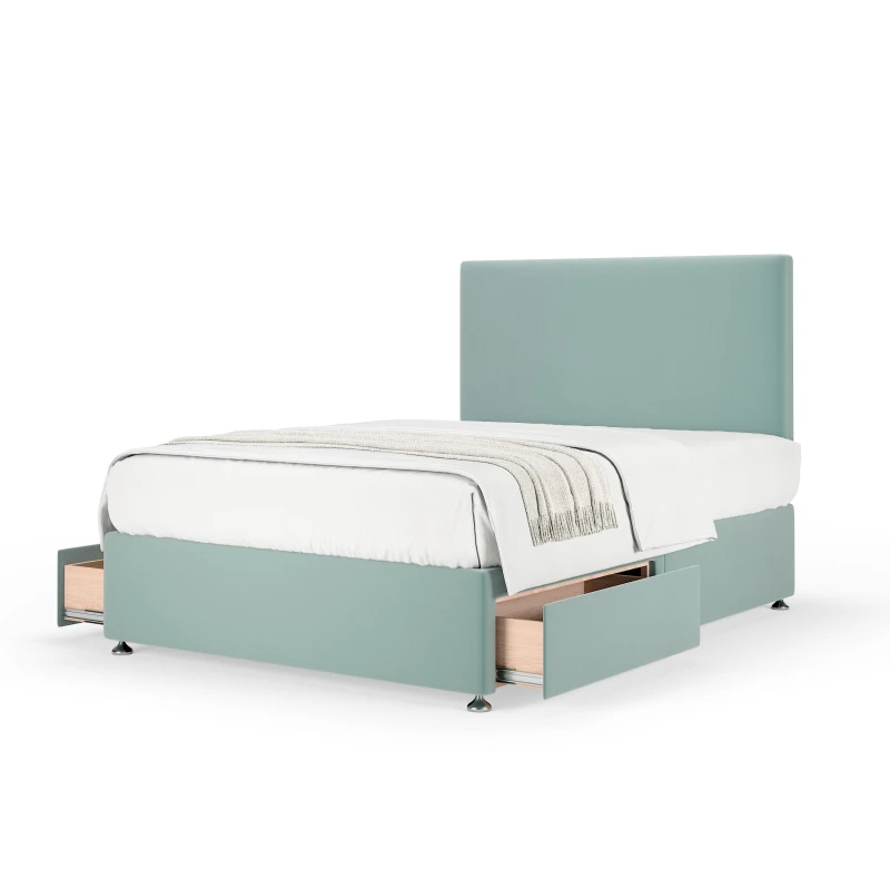 Image of Bedmaster Bedmaster Plush Velvet 2 Drawer Divan Base And Plain Headboard in Duck Egg Blue Size: Small Single Duck Egg Blue Small Single Unisex 78678