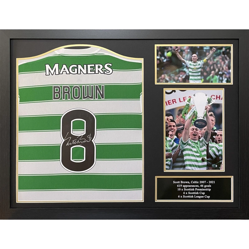 Image of AllStarSignings Ltd Scott Brown signed & framed Glasgow Celtic shirt Green unisex One Size
