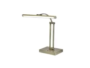 Image of 1 Arm Table Lamp. 1 x 6W LED, 3000K, 470lm, Antique Brass, 3yrs Warranty