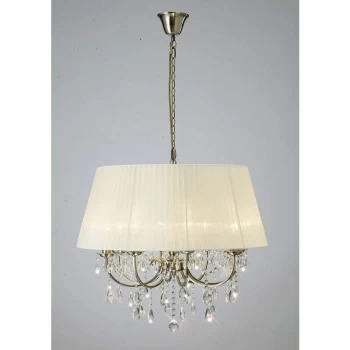 Image of Olivia pendant light with Cream shade 8 bulbs antique brass / crystal