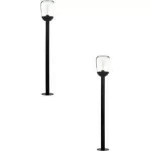 Image of 2 PACK IP44 Outdoor Bollard Light Black Aluminium & Glass 60W E27 Lamp Post