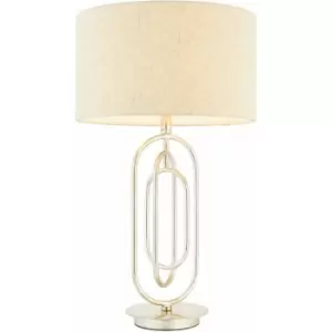 Image of Unique Metal Table Lamp Antique Silver Linen Shade Modern Bedside Feature Light