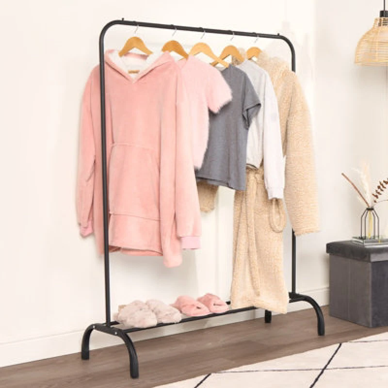 Image of OHS OHS Clothes Rail Heavy Duty Shoe Rack Shelf Hanging Storage Organiser Display Stand in Black One Size Unisex 5027434184132