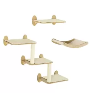 Image of PawHut 3PCs Wall Mounted Cat Tree Cat Shelves Climbing Shelf Set Scratching Post