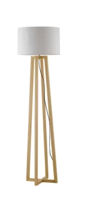 Image of Berry Tripod Lamp With Fabric Shade, Natural Wood, White, E27