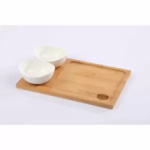 Image of Hairy Bikers Bamboo Serving Board With 2 Dip Bowls