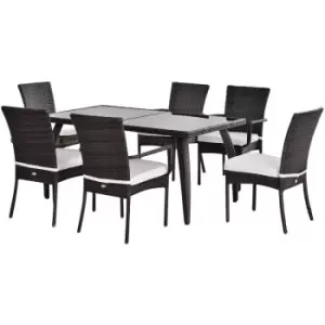 Image of Outsunny - 7PC Rattan Dining Set Patio Chair Glass Top Table Wicker Furniture