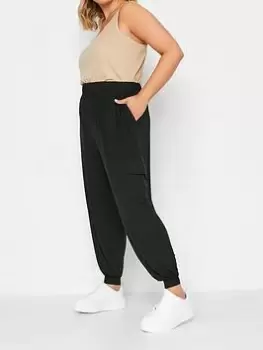 Image of Yours Jersey Harem Cargo Trousers - Black, Size 16, Women
