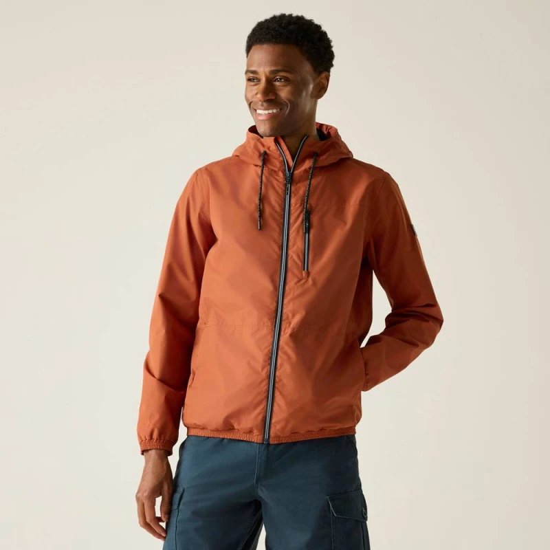 Image of Regatta Mens Shorebay Marl Lightweight Hooded Waterproof Jacket in Burnt Orange Size: Medium Burnt Orange Male M